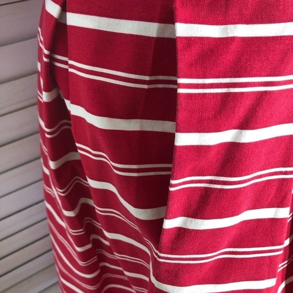 Vintage 80s Lucy Red and White Striped Cotton Nautical Midi Dress S - Picture 6 of 13